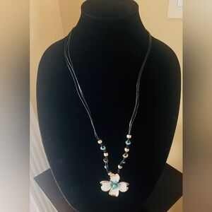 Teal and White Flower Pendant Necklace - Women Jewelry
